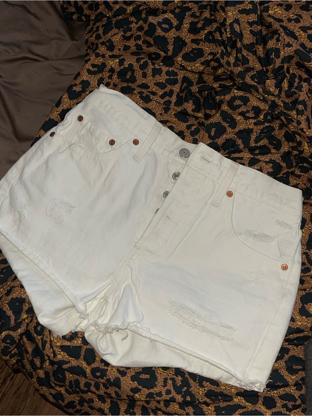 Levi's White High-Rise Distressed Jean Shorts